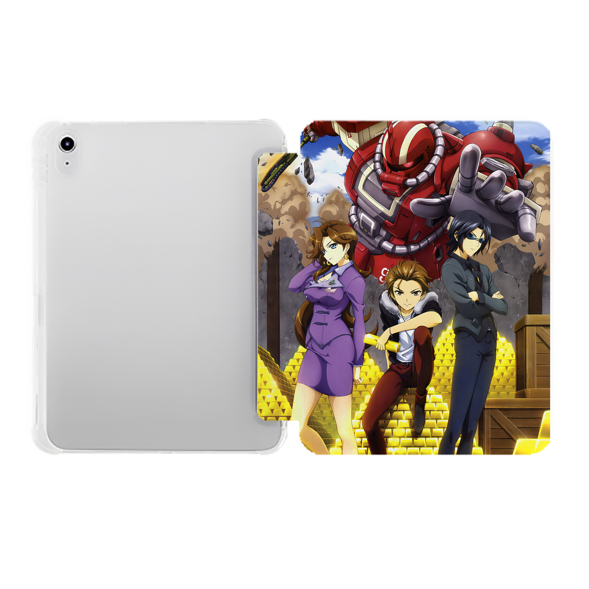 （画像用） 機動戦士ガンダム Mobile Suit Gundam IPad ケース ペン収納付き 三つ折りスタンド PUレザー×シリコン 対応機種9.5/10.5/10.9インチ